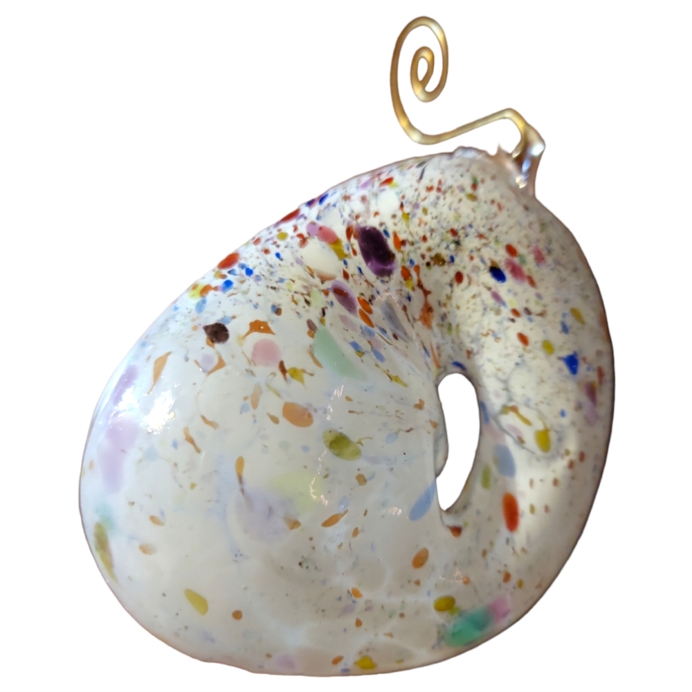Vtg Hand Blown Glass Artistic White Speckled Plasma Christmas Ornament